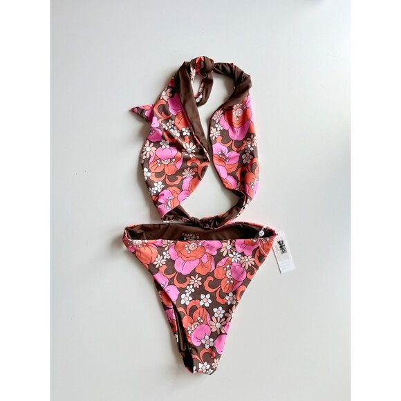 NWT FRANKIES BIKINIS Dorothy Tropics Floral Halter One Piece Swimsuit, Size L - Picture 4 of 13